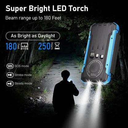 20,000mAh Portable Solar Power Bank with 4 Foldable Panels, Built-In Cables, Wireless Charging & LED Flashlight – Backup Phone Charger for Camping, Travel & Power Outages